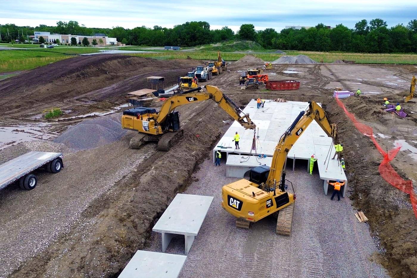 Aerial view of underground utility installation